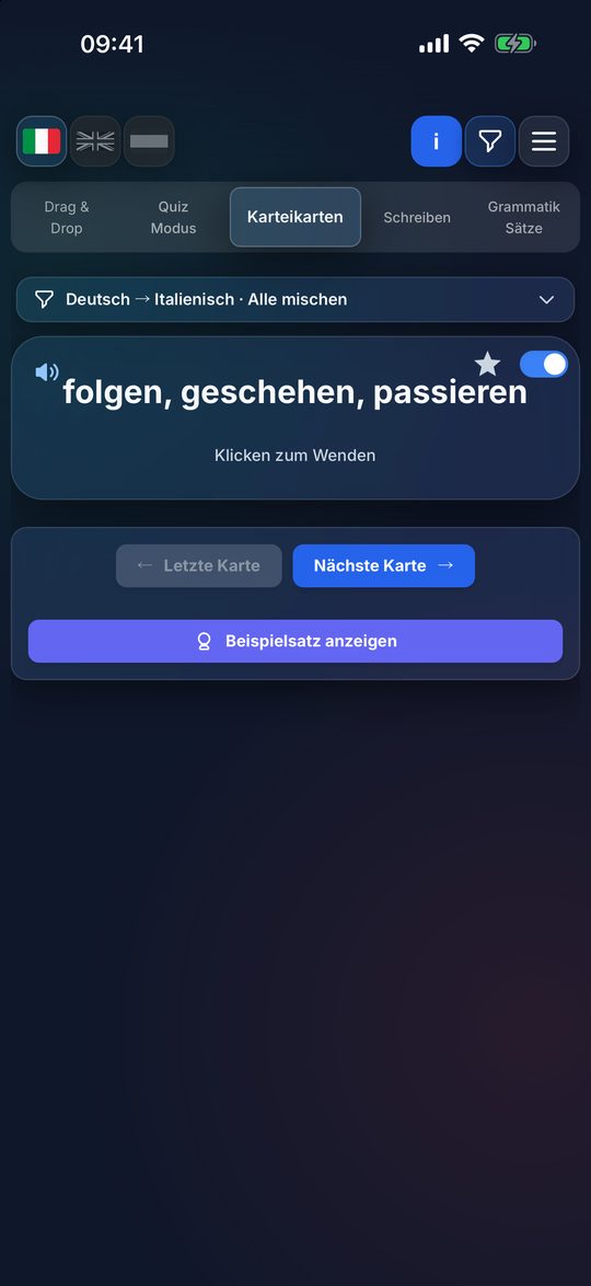 Karteikarten in der App